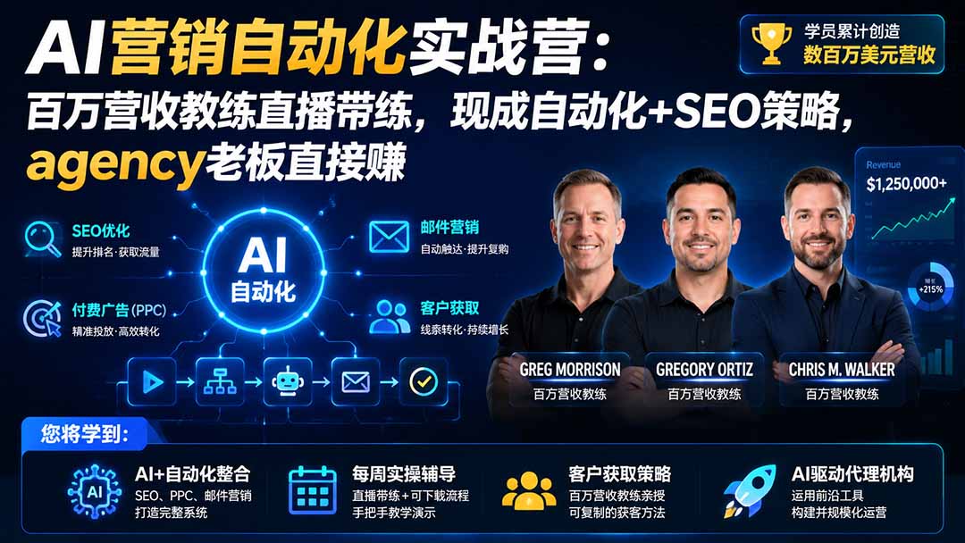 (20066期)AI营销自动化实战营:百万营收教练直播带练,现成自动化+SEO策略,agency老板直接赚【原创双语字幕】(详解)-元界资源网