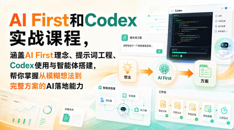 AI First和Codex实战课，涵盖AI First理念、提示词工程、Codex使用与智能体搭建，掌握从模糊想法到完整方案的AI落地能力（指南）-元界资源网
