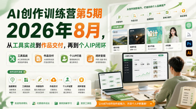 AI创作训练营第5期2026年8月,从工具实战到作品交付,再到个人IP闭环(详解)-元界资源网