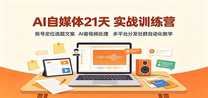 AI自媒体21天实战训练营:账号定位选题文案,AI音视频处理,多平台分发社群自动化教学(详解)-元界资源网
