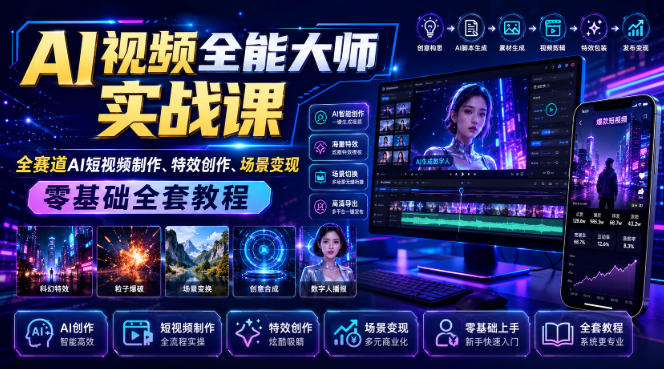 AI视频全能大师实战课｜全赛道AI短视频制作、特效创作、场景变现零基础全套教程（教程）-元界资源网