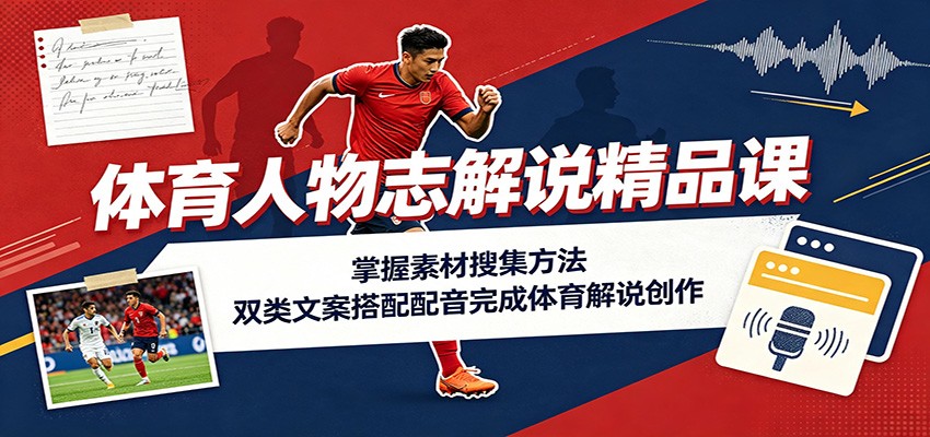体育人物志解说精品课:掌握素材搜集方法,双类文案搭配配音完成体育解说创作(指南)-元界资源网