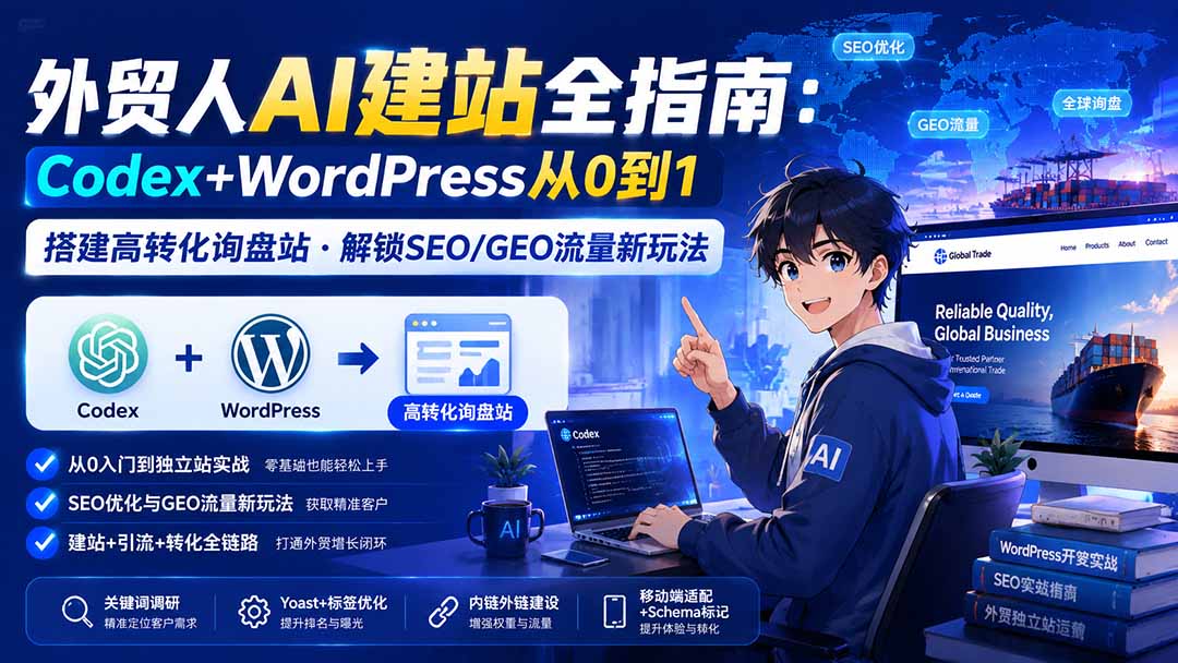 实用(20003期)外贸人AI建站全指南:Codex+WordPress从0到1·搭建高转化询盘站·解锁SEO/GEO流量新玩法-更新8月-元界资源网