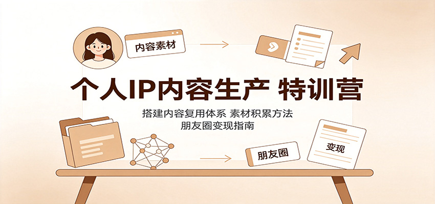实用个人IP内容生产特训营:搭建内容复用体系,素材积累方法,朋友圈变现指南-元界资源网