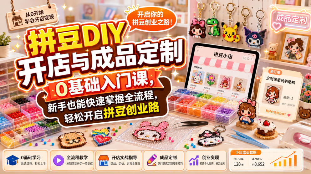 拼豆DIY开店与成品定制0基础入门课,新手也能快速掌握全流程,轻松开启拼豆创业路(指南)-元界资源网