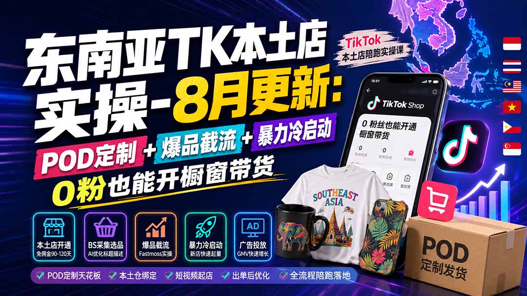 【推荐】(19963期)东南亚TK本土店实操-8月更新:POD定制+爆品截流+暴力冷启动,0粉也能开橱窗带货-元界资源网