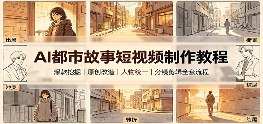 【推荐】AI都市故事短视频制作教程:爆款挖掘原创改造,人物统一分镜剪辑全套流程-元界资源网