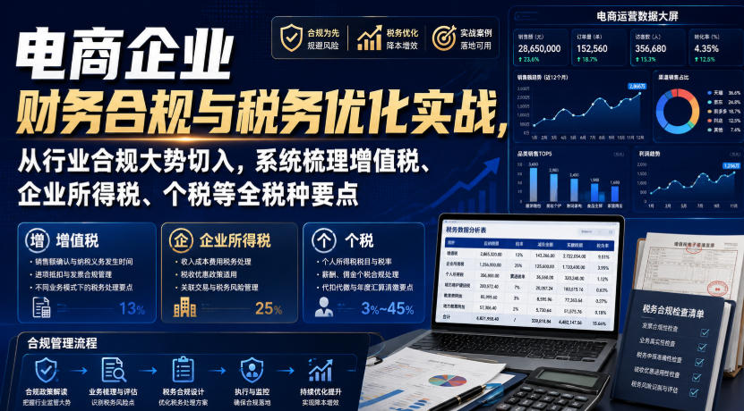 电商企业财务合规与税务优化实战,从行业合规大势切入,系统梳理增值税、企业所得税、个税等全税种要点(详解)-元界资源网