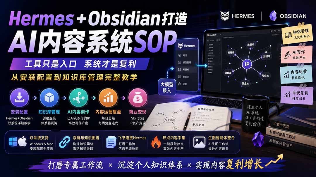 【精选】（19861期）Hermes+Obsidian打造AI内容系统SOP；工具只是入口系统才是复利，从安装配置到知识库管理完整教学-元界资源网