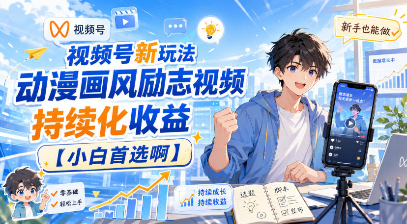 【精选】视频号新玩法动漫画风励志视频，持续化收益【小白首选啊】-元界资源网