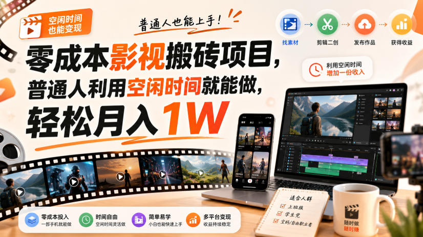 【精选】零成本影视搬砖项目，普通人利用空闲时间就能做，轻松月入1W【揭秘】-元界资源网