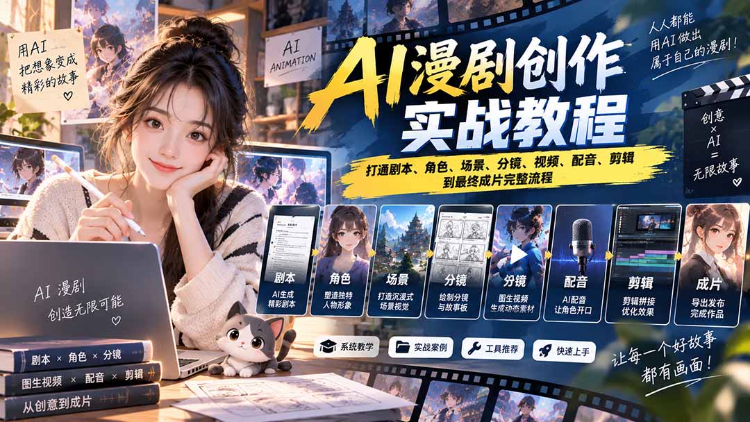 （20597期）2026 AI漫剧创作实战教程：打通剧本、角色、场景、分镜、视频、配音、剪辑到最终成片完整流程（详解）-元界资源网