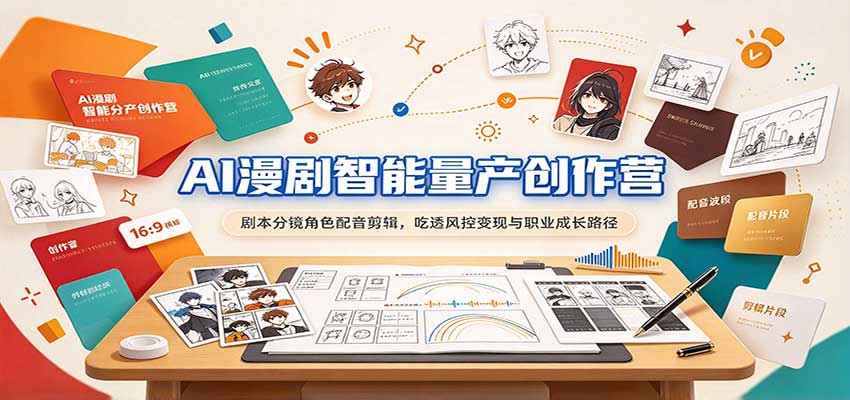 AI漫剧智能量产创作营:剧本分镜角色配音剪辑,吃透风控变现与职业成长路径(资源下载)-元界资源网