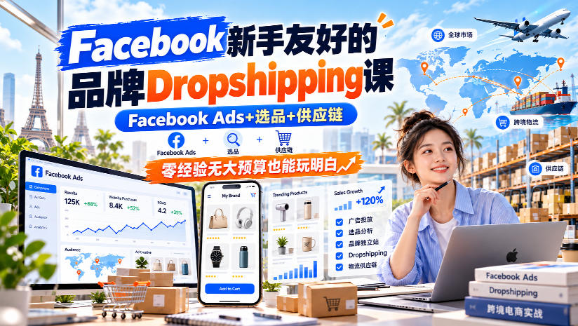 【分享】Facebook新手友好的品牌Dropshipping课，Facebook Ads+选品+供应链，零经验无大预算也能玩明白【原创双语字幕】-元界资源网