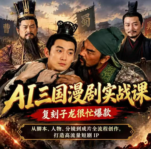 抖音14W粉博主同款AI三国漫剧实战课，复刻子龙很忙爆款，从脚本、人物、分镜到成片全流程创作，打造高流量短剧IP（指南）-元界资源网