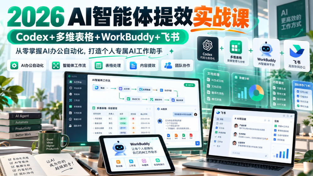 2026 AI智能体提效实战课:Codex+多维表格+WorkBuddy+飞书,从零掌握AI办公自动化,打造个人专属AI工作助手(资源下载)-元界资源网