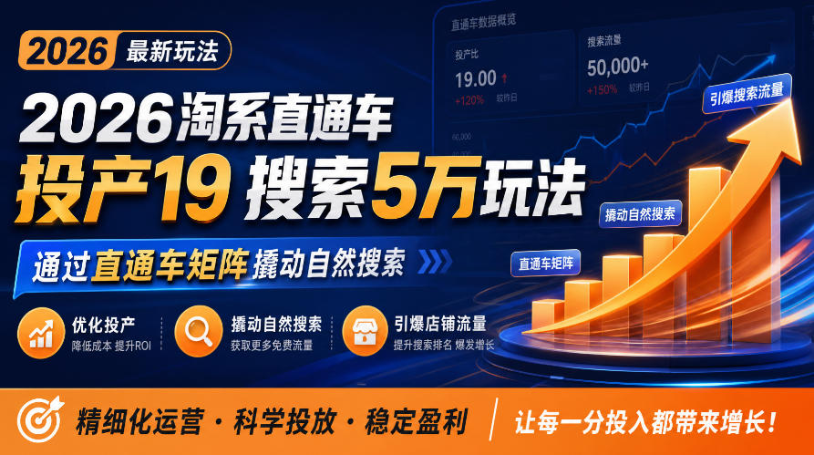 2026淘系直通车投产19搜索5万玩法,通过直通车矩阵撬动自然搜索,帮助商家优化投产,引爆店铺搜索流量(教程)-元界资源网