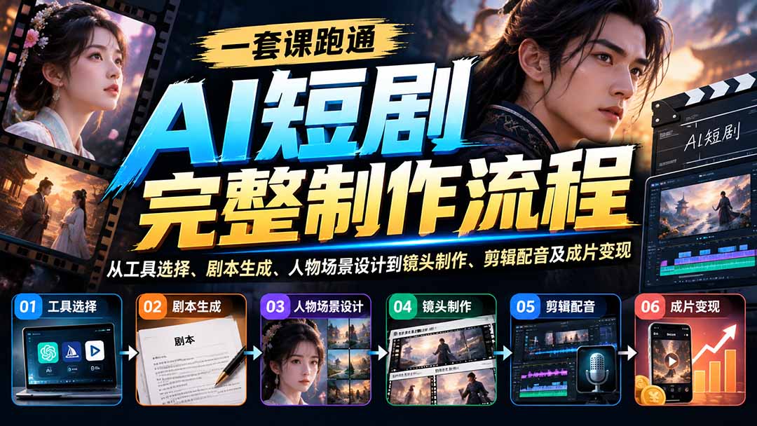【分享】(20742期)一套课跑通AI短剧完整制作流程:从工具选择、剧本生成、人物场景设计到镜头制作、剪辑配音及成片变现-元界资源网