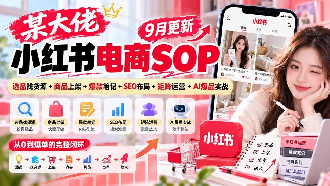 （20757期）某大佬小红书电商SOP｜9月更新：选品找货源+商品上架+爆款笔记+SEO布局+矩阵运营+AI爆品实战（详解）-元界资源网