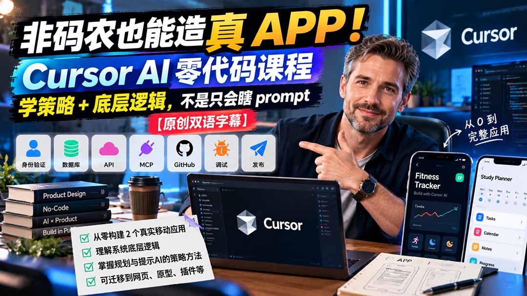 【推荐】(20810期)非码农也能造真 APP!Cursor AI 零代码课程:学策略 + 底层逻辑,不是只会瞎 prompt【原创双语字幕】-元界资源网
