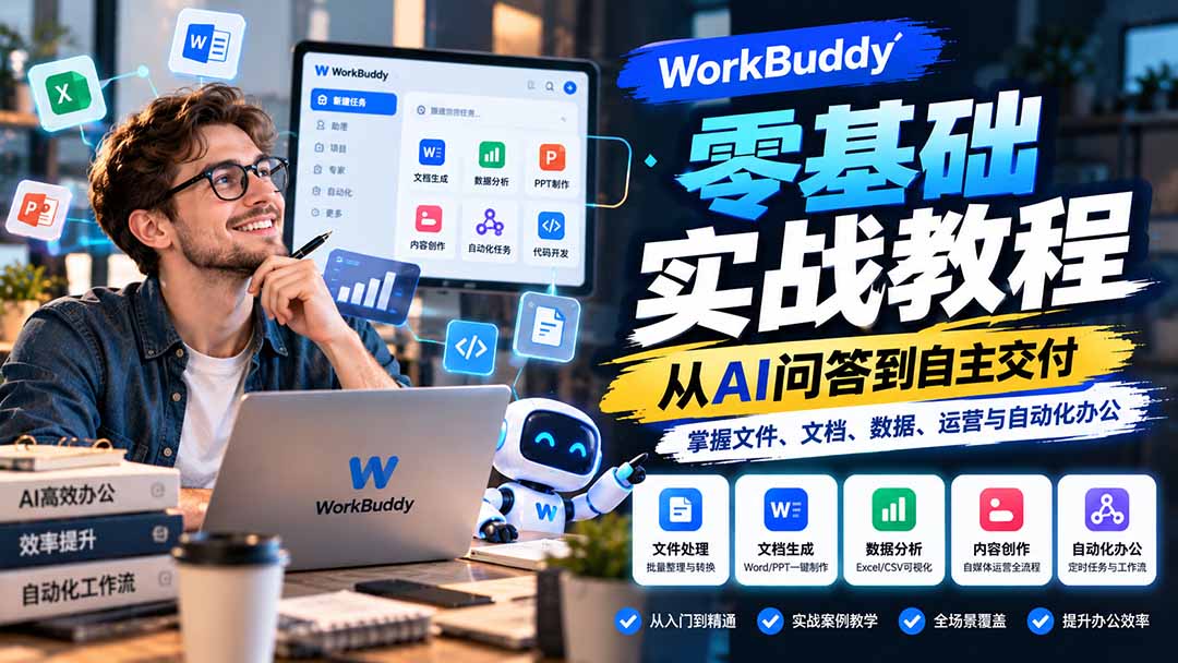 （20827期）WorkBuddy零基础实战教程：从AI问答到自主交付，掌握文件、文档、数据、运营与自动化办公（指南）-元界资源网
