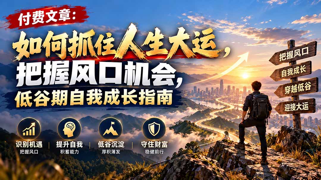 【分享】(20942期)付费文章:如何抓住人生大运,把握风口机会,低谷期自我成长指南-元界资源网