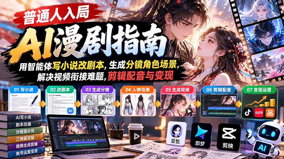 实用(21033期)【无水印】普通人入局AI漫剧指南:用智能体写小说改剧本,生成分镜角色场景,解决视频衔接难题,剪辑配音与变现-元界资源网