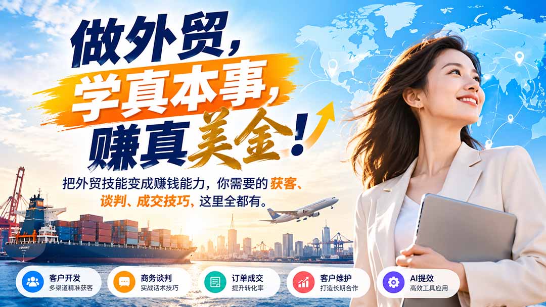 实用(21106期)做外贸,学真本事,赚真美金!把外贸技能变成赚钱能力,你需要的获客、谈判、成交技巧,这里全都有-元界资源网