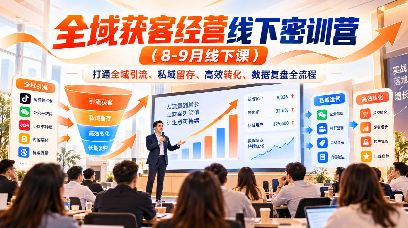 全域获客经营线下密训营(8-9月线下课),打通全域引流、私域留存、高效转化、数据复盘全流程(合集)-元界资源网