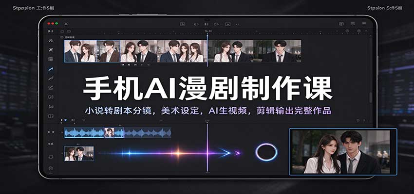 【精选】手机AI漫剧制作课：小说转剧本分镜，美术设定，AI生视频，剪辑输出完整作品-元界资源网