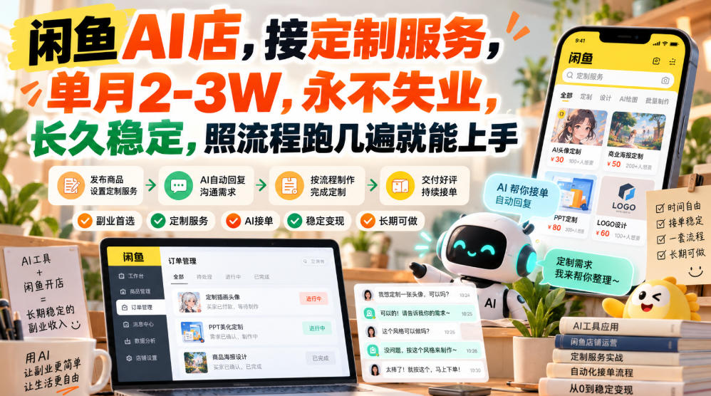 闲鱼AI店,接定制服务,单月2-3W,永不失业,长久稳定,照流程跑几遍就能上手(详解)-元界资源网