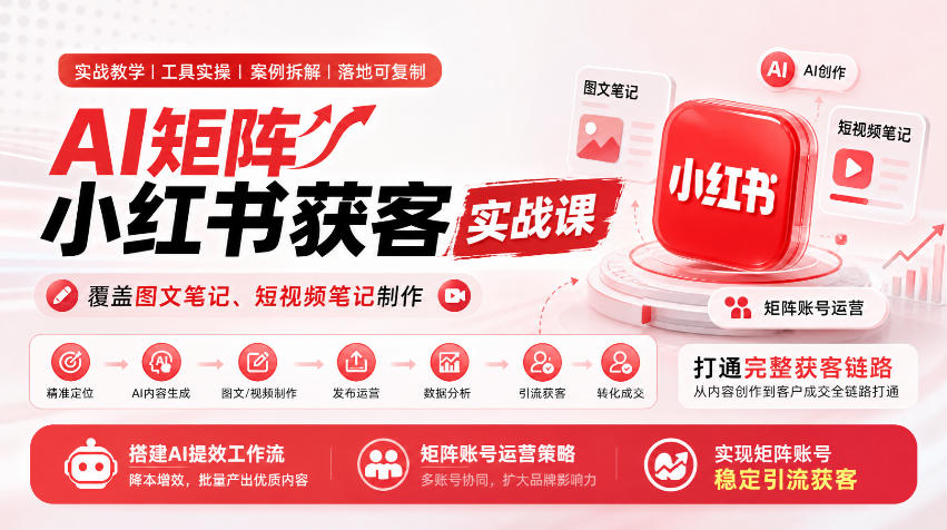 【精选】AI矩阵小红书获客实战课,覆盖图文笔记、短视频笔记制作,打通完整获客链路,搭建AI提效工作流,实现矩阵账号稳定引流获客-元界资源网