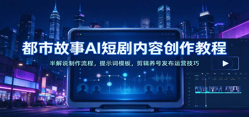 都市故事AI短剧内容创作教程:半解说制作流程,提示词模板,剪辑养号发布运营技巧(合集)-元界资源网