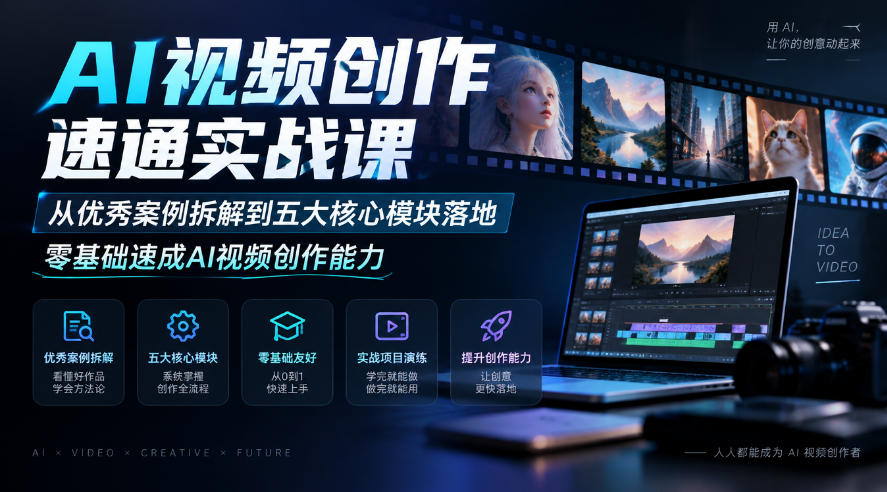 AI视频创作速通实战课|从优秀案例拆解到五大核心模块落地,零基础速成AI视频创作能力(指南)-元界资源网