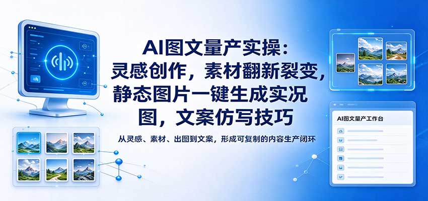 【精选】AI图文量产实操:灵感创作,素材翻新裂变,静态图片一键生成实况图,文案仿写技巧-元界资源网