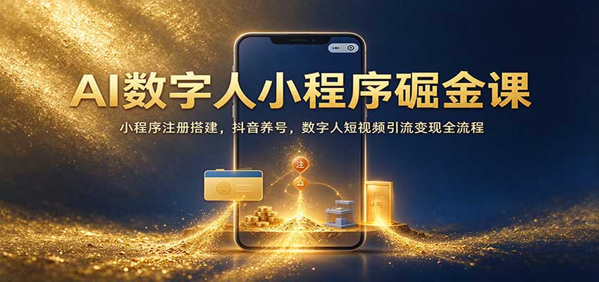 最新AI数字人小程序掘金课：小程序注册搭建，抖音养号，数字人短视频引流变现全流程-元界资源网