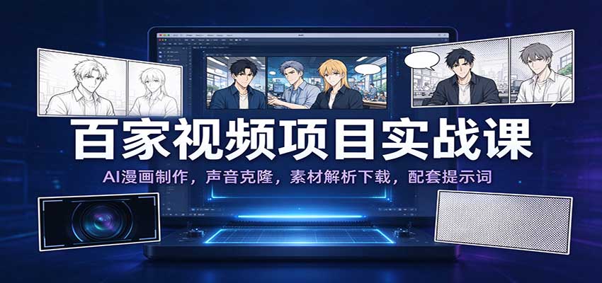百家视频项目实战课：AI漫画制作，声音克隆，素材解析下载，配套提示词（详解）-元界资源网