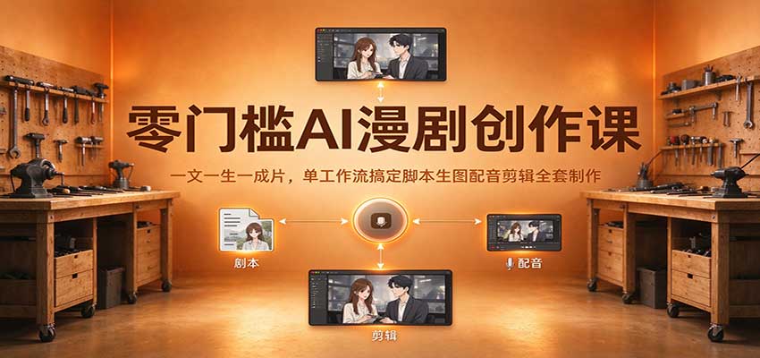 【精选】零门槛AI漫剧创作课：一文一生一成片，单工作流搞定脚本生图配音剪辑全套制作-元界资源网