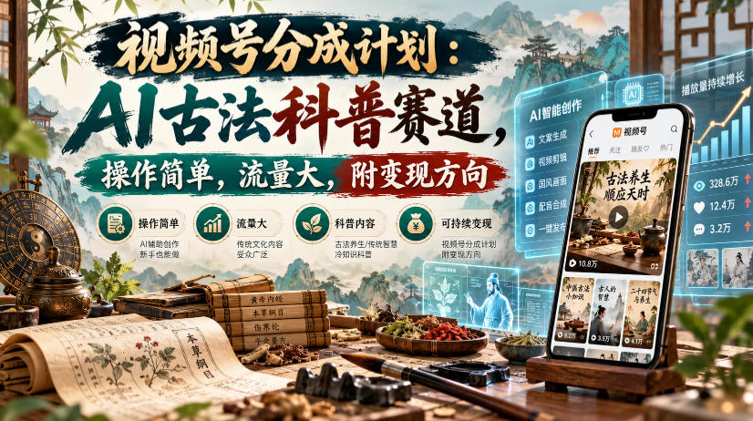 【推荐】视频号分成计划:AI古法科普赛道,操作简单,流量大,附变现方向-元界资源网
