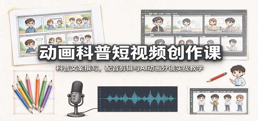 动画科普短视频创作课:科普文案撰写,配音剪辑与AI动画分镜实战教学(指南)-元界资源网