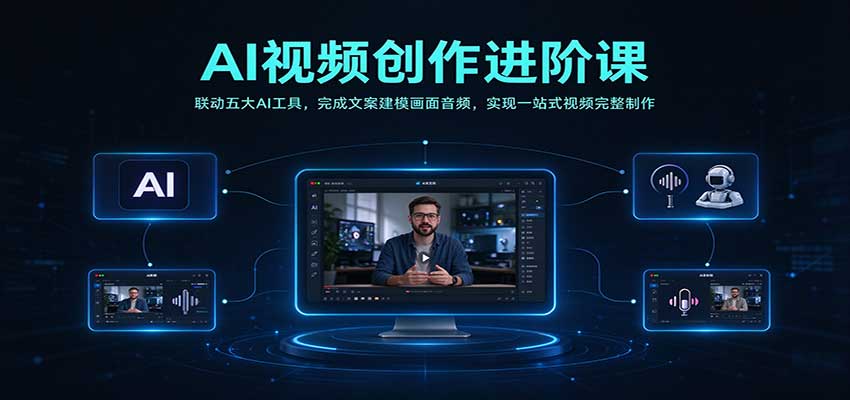 AI视频创作进阶课：联动五大AI工具，完成文案建模画面音频，实现一站式视频完整制作（指南）-元界资源网
