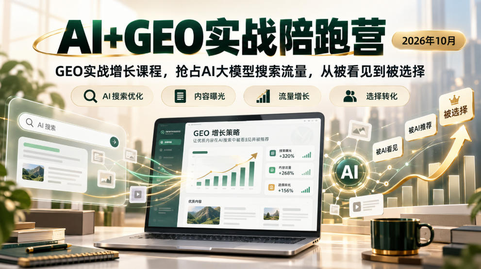 AI+GEO实战陪跑营2026年10月,GEO实战增长课程,抢占AI大模型搜索流量,从被看见到被选择(教程)-元界资源网