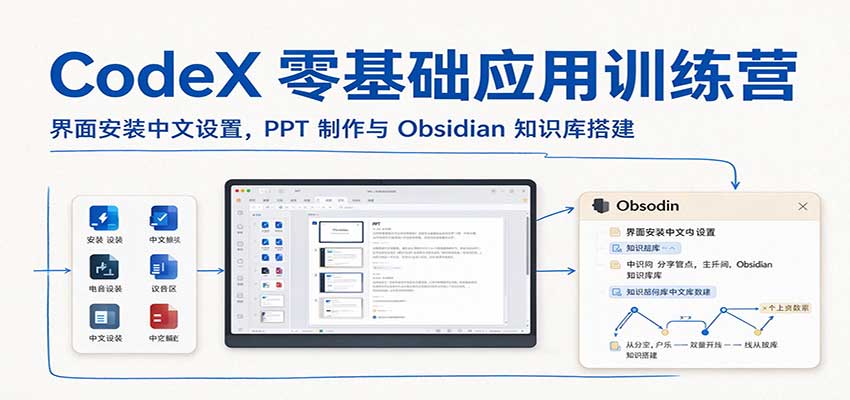 【推荐】CodeX零基础应用训练营:界面安装中文设置,PPT制作与Obsidian知识库搭建-元界资源网