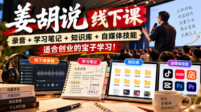最新姜胡说线下课录音+学习笔记+知识库+自媒体技能,适合创业的宝子学习!-元界资源网