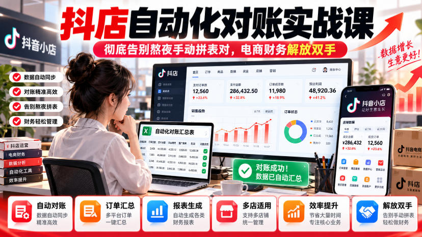 实用抖店自动化对账实战课，彻底告别熬夜手动拼表对，账电商财务解放双手-元界资源网