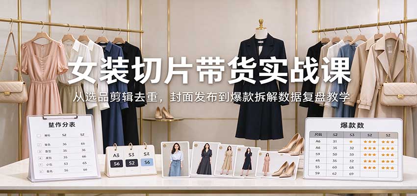 女装切片带货实战课:从选品剪辑去重,封面发布到爆款拆解数据复盘教学(详解)-元界资源网
