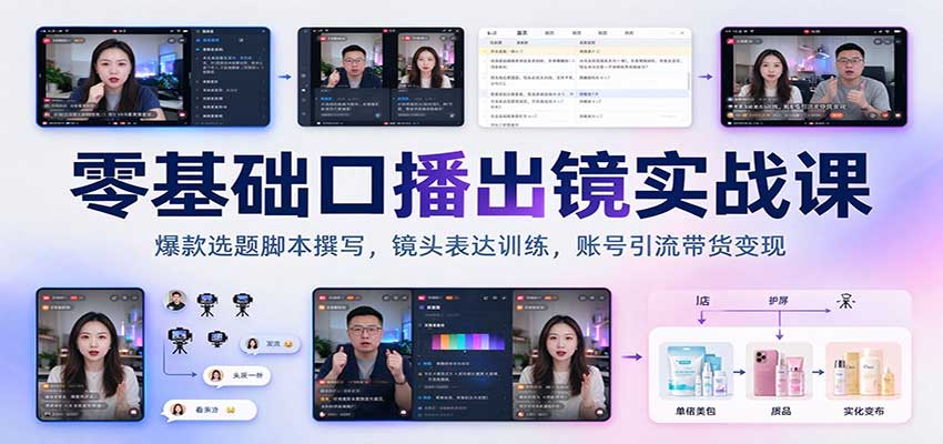 零基础口播出镜实战课:爆款选题脚本撰写,镜头表达训练,账号引流带货变现(合集)-元界资源网
