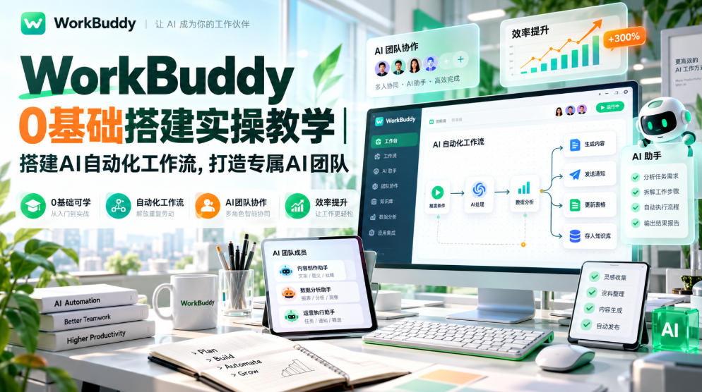 【精选】WorkBuddy 0基础搭建实操教学|搭建AI自动化工作流,打造专属AI团队-元界资源网